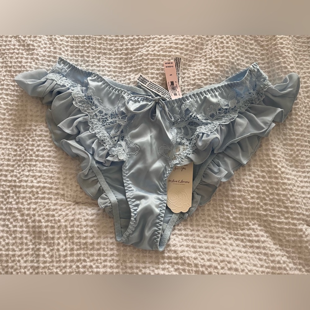 For Love & Lemons Light Blue Ruffle Lace Bikini Panty